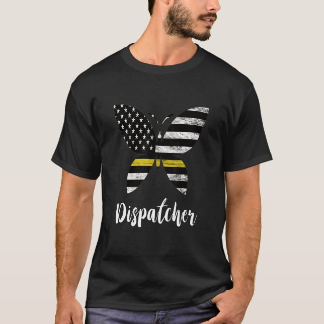 Camiseta Dispatcher EUA Flag Butterfly Freedom 911 (Frente)