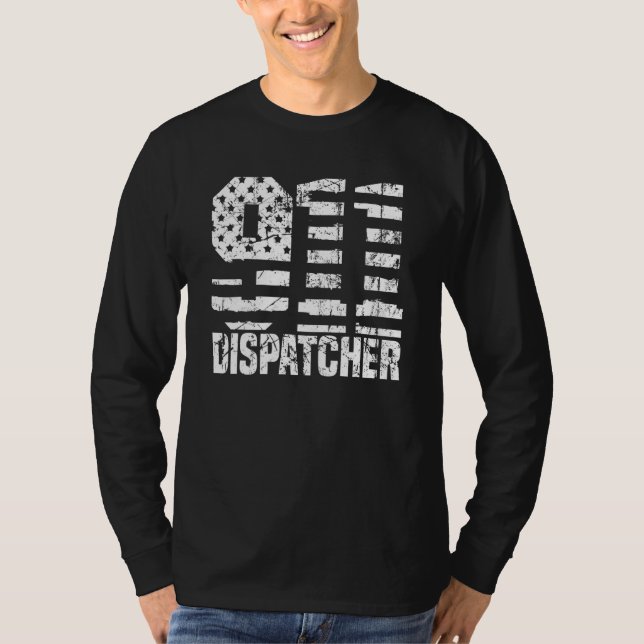 Camiseta Dispatcher Us Flag - Thin Gold Line Police 911 Dis (Frente)