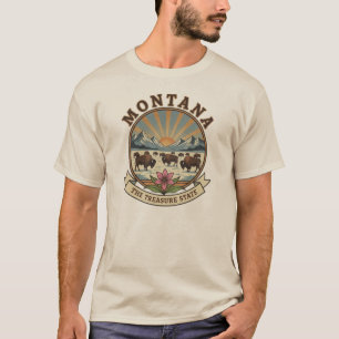 Camiseta Distintivo de Bisão e Montanha do Estado Tesouro d