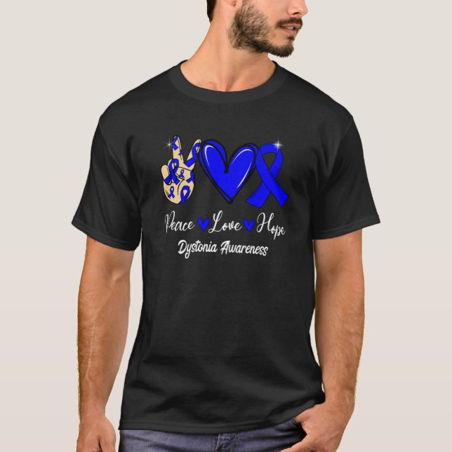 Camiseta Distonia consciência paz amor esperança fita azul (Frente)
