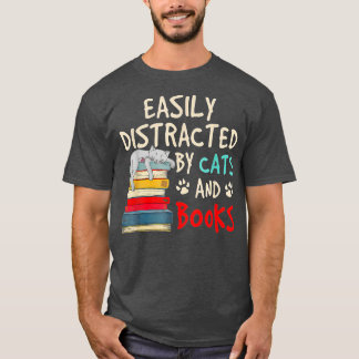 Camiseta Distração fácil de gatos e livros - Cat-Book Lov