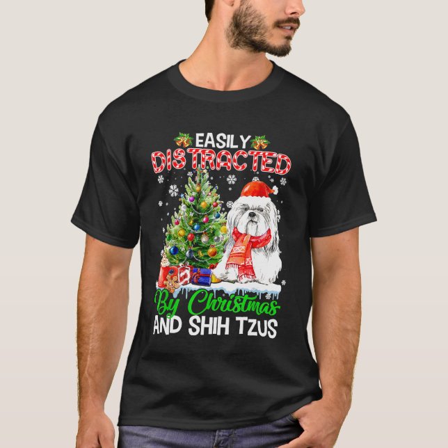Camiseta Distraído Facilmente Pelo Natal E Cachorro X (Frente)