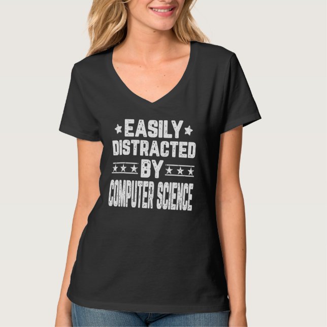 Camiseta Distraído Facilmente Pelo Programa Coder De Comput (Frente)