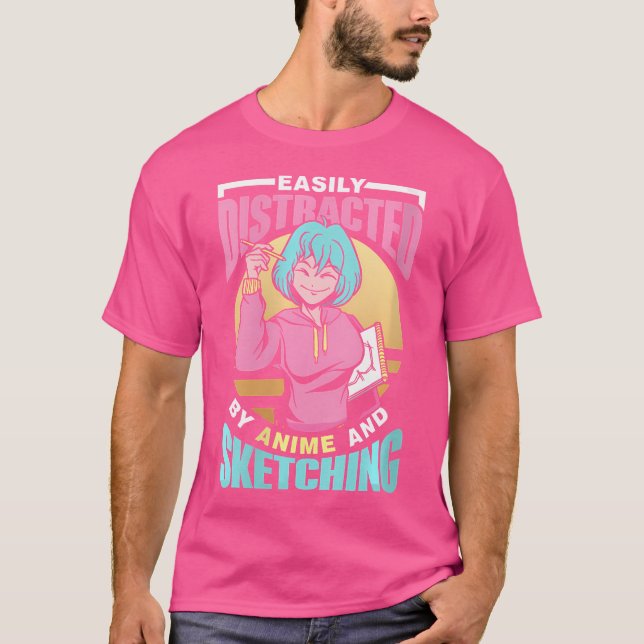 Camiseta Distraído Facilmente Por Animes E Sketch Lo (Frente)