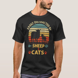 Camiseta Distraído Facilmente Por Fazenda De Ovinos E Gatos