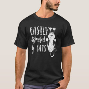 Camiseta Distraído Facilmente Por Gatos