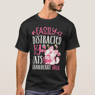 Camiseta Distraído Facilmente Por Gatos E Leite De Morango