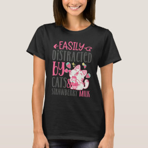 Camiseta Distraido Facilmente Por Gatos E Leite De Morango