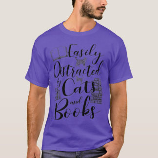 Camiseta Distraído facilmente por Gatos e Livros Leitor Lov