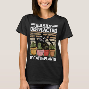 Camiseta Distraído Facilmente Por Gatos E Plantas Jardim Mã