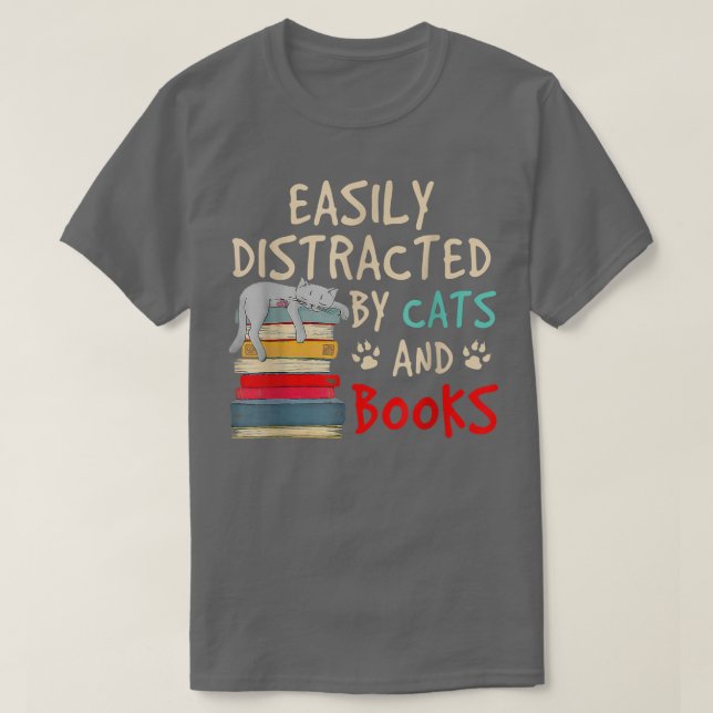 Camiseta Distraído facilmente por livros de gatos Livro de  (Frente do Design)