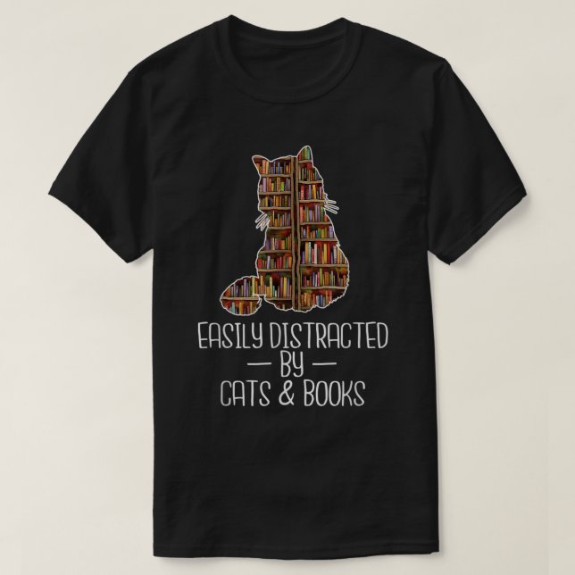 Camiseta Distraído facilmente por livros de Gats Nerd L (Frente do Design)