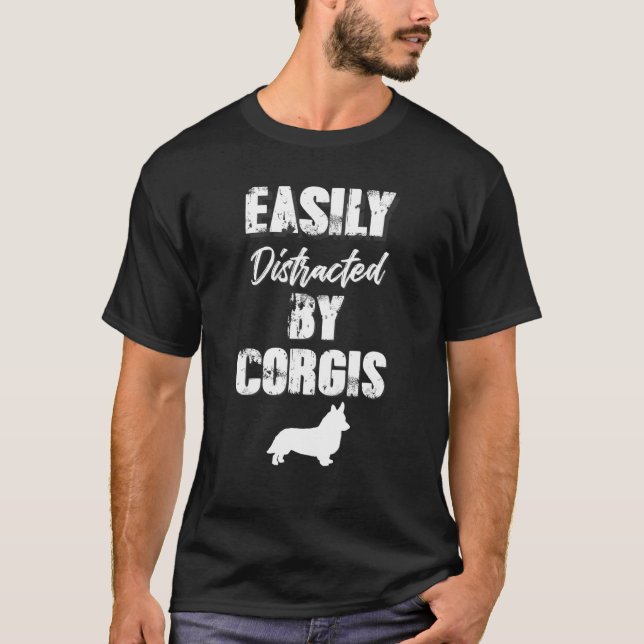 Camiseta Distraído Facilmente Por Mulheres De Corgis (Frente)