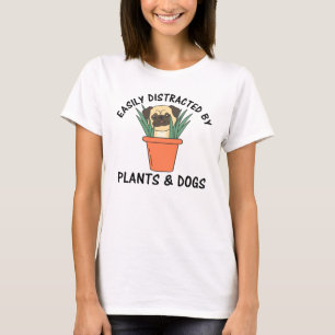 Camiseta Distraído Facilmente Por Plantas E Cães Pug Flower