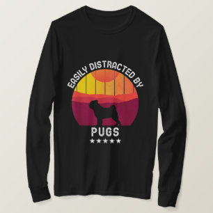 Camiseta Distraído Facilmente Por Pugs Retro Pug Dog Love