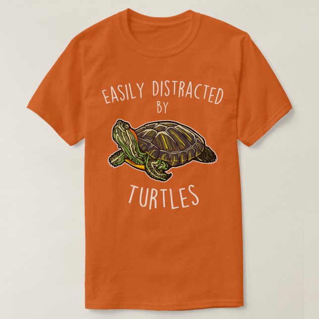 Camiseta Distraído por tartarugas RedEared Slider Rétile (Frente do Design)