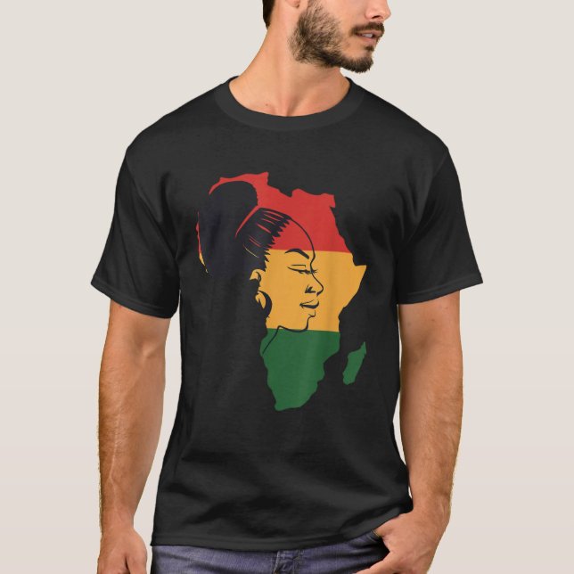 Camiseta Distressed African Map With Afro Queen In Africa F (Frente)