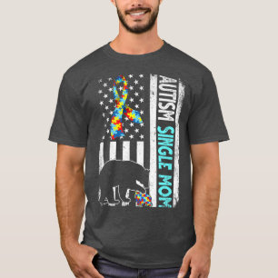 Camiseta Distressed American Flag Autism Single Mom Bear Au