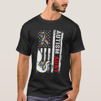 Camiseta Distressed American Flag Elephant Autism Aunt Puzz