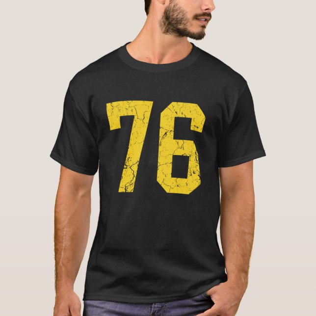 Camiseta Distressed Bright Gold Number 76 Jersey Player Uni (Frente)