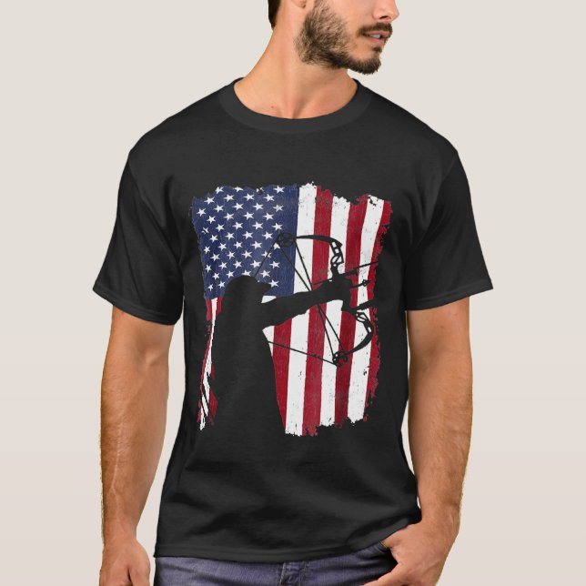 Camiseta Distressed Compound Bow Archer  American Flag (Frente)