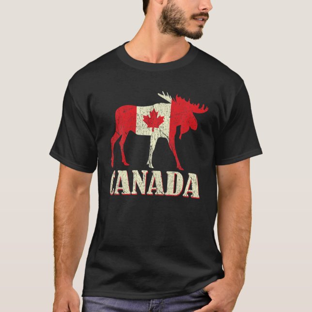Camiseta Distressed Deer Elk Canada Day Proud Canadian Flag (Frente)