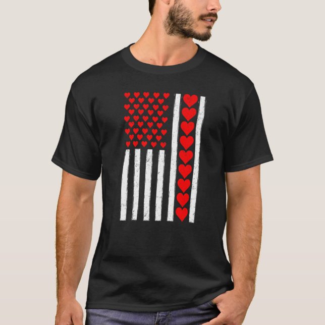 Camiseta Distressed Funny American Flag Heart Valentine's D (Frente)