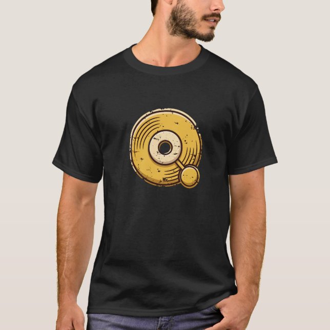 Camiseta Distressed Gold Vinyl Record Music Q Logo Search (Frente)