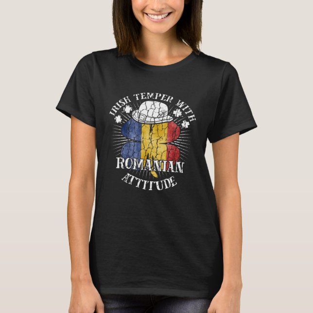 Camiseta Distressed Irish Romanian Attitude Patriotic Shamr (Frente)