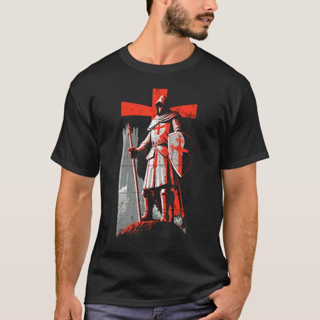 Camiseta Distressed Knights Templar Crusader Cross Soldier  (Frente)