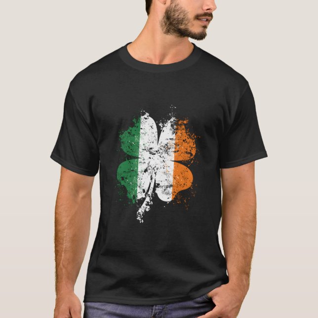 Camiseta Distressed Shamrock Irish Flag Stpatrick'S Day Ire (Frente)