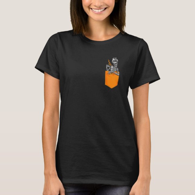 Camiseta Distressed Skeleton Messy Bun Coffee Skull drinkin (Frente)