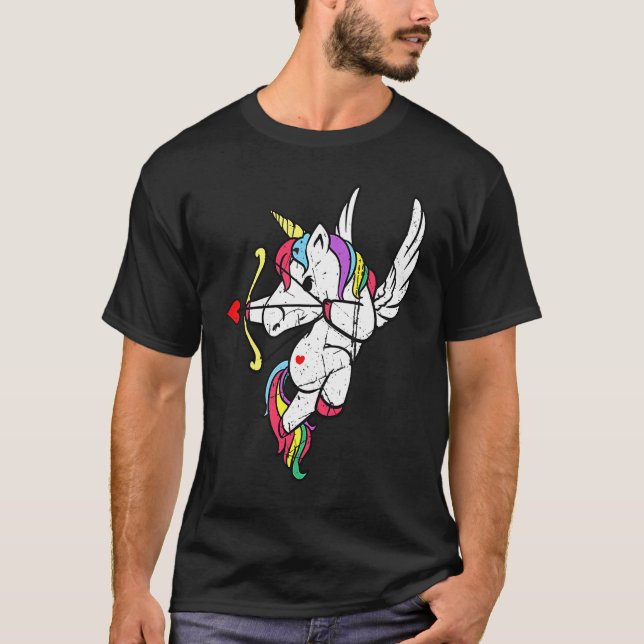 Camiseta Distressed Unicorn Cupid Love Valentines Day Coupl (Frente)