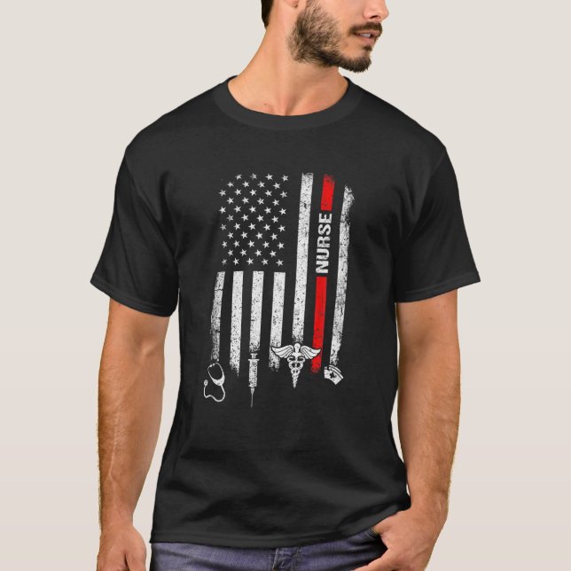 Camiseta Distressed US American Flag Nurse Stethoscope Nurs (Frente)