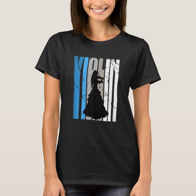 Camiseta Distressed Violin Player Retro Female Words Text R (Frente)