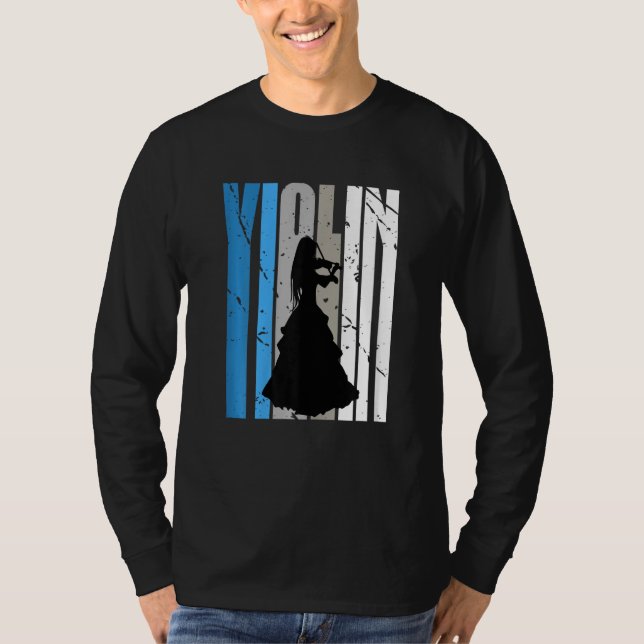 Camiseta Distressed Violin Player Retro Female Words Text R (Frente)