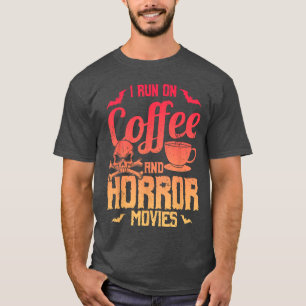 Camiseta Dito engraçado Eu corro em café e filmes de terror