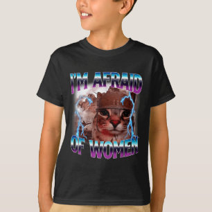 Camiseta Dito Engraçado Humor Medo de Mulheres Meme de Gato