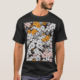 Camiseta Ditsy Floral: Fundo Escuro Colorido.