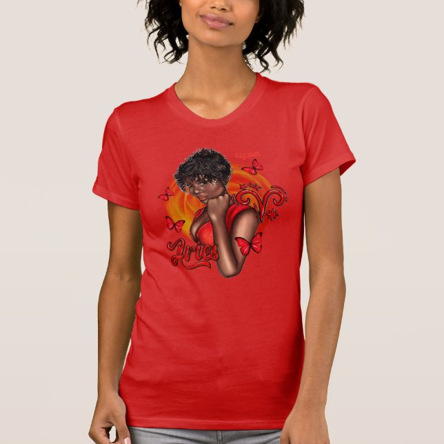 Camiseta Diva-se de Aries Negros Vibrantes com Energia Dinâ (Frente)