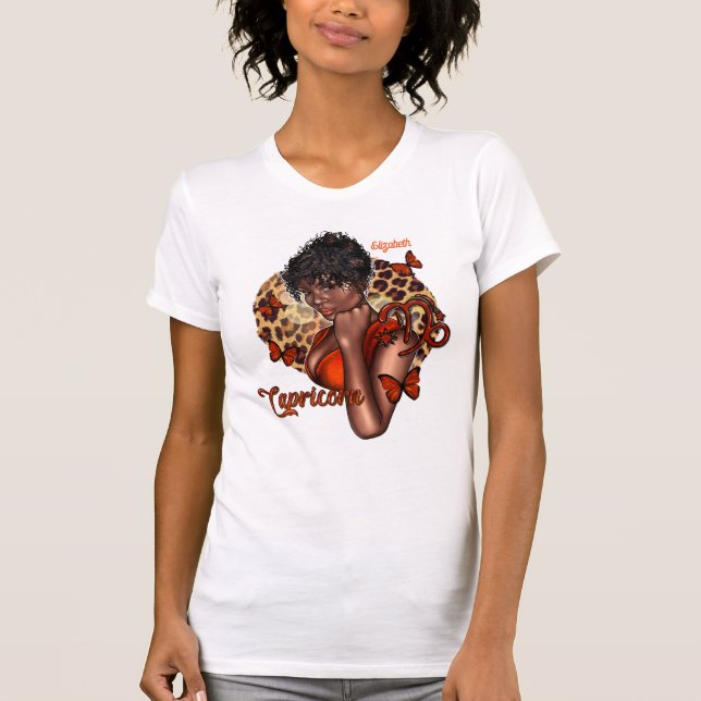 Camiseta Diva sofisticada de Capricórnio preto com ambição (Frente)