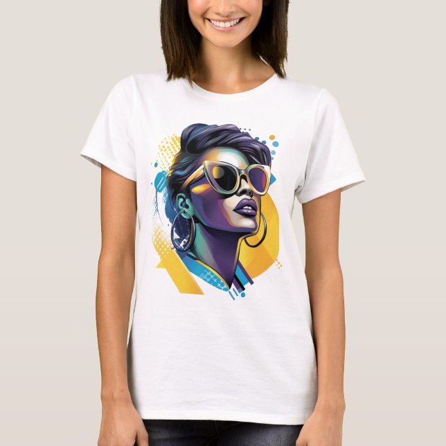 Camiseta Diva Urbana - Retrato Vetor Negrito do Glamor Retr (Frente)