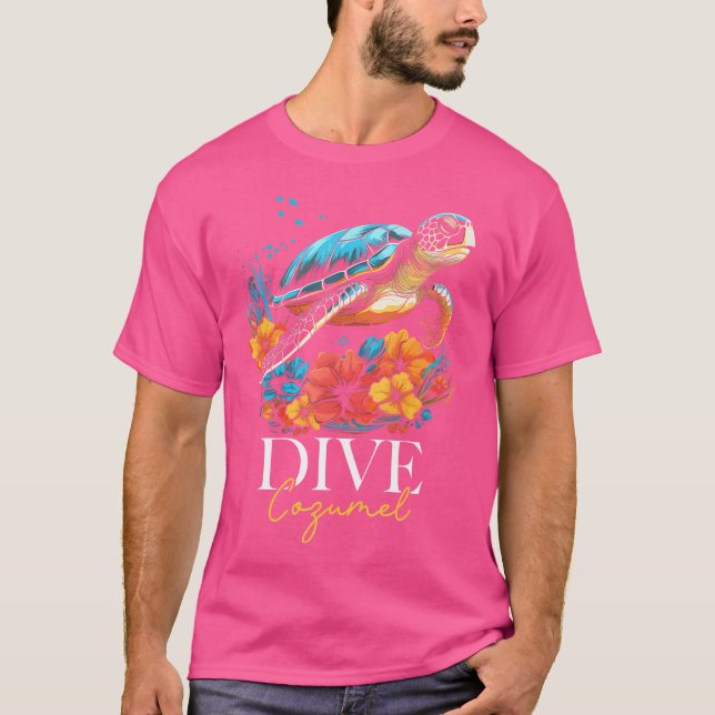 Camiseta Dive Cozumel Mexico Sea Turtle Scuba Merging Diver (Frente)