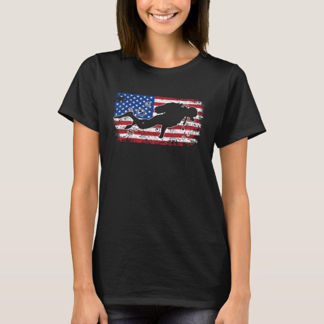 Camiseta Diver  I Love Scuba Diving Flag America (Frente)