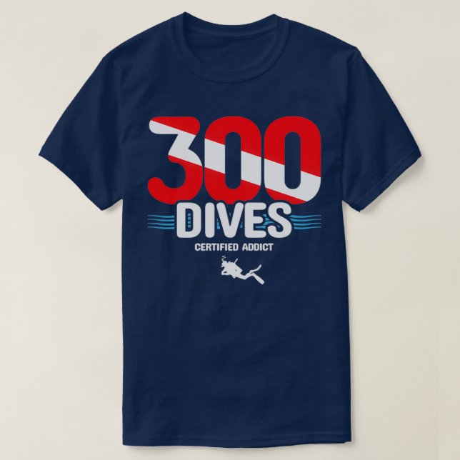 Camiseta Diver Scuba Certificado 300 Dives Para Baixo Scuba (Frente do Design)