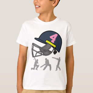 Camiseta Diversão 4º Aniversário Jogador de Críquete Menino