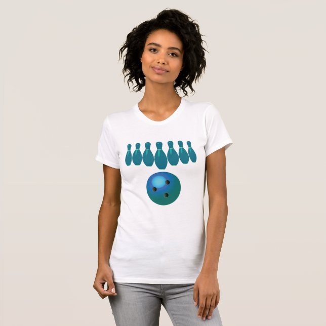 Camiseta Diversão com Bola e Pinos de Boliche (Frente Completa)