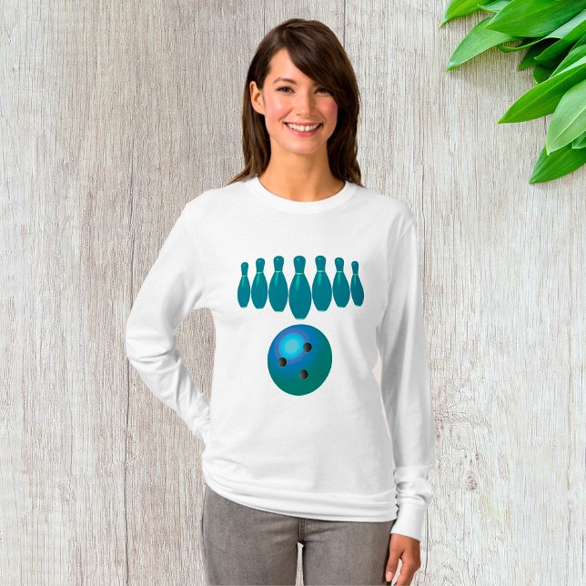 Camiseta Diversão com Bola e Pinos de Boliche (Criador carregado)