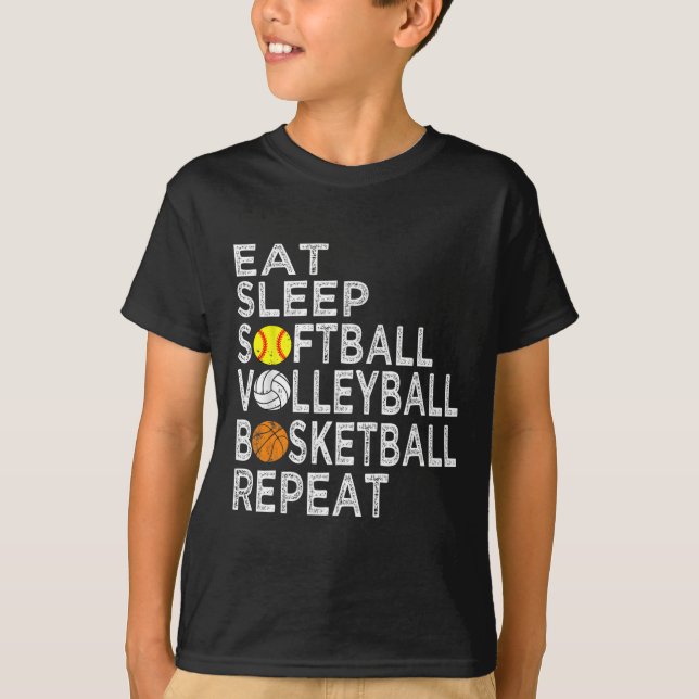 Camiseta Diversão Coma Dormir Moleque Volleybyll Bysketbyll (Frente)