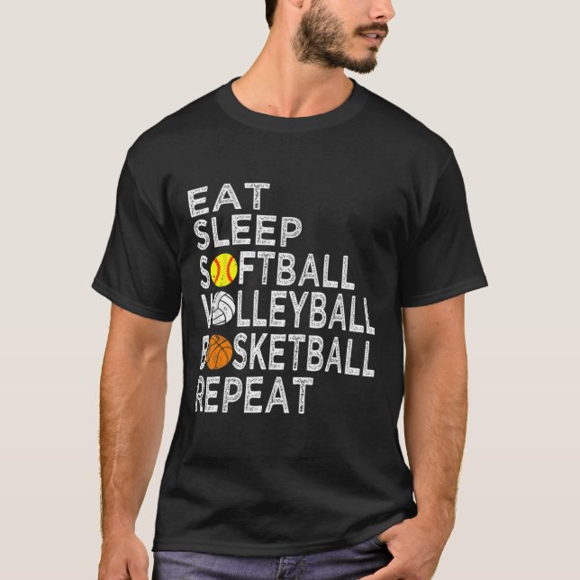 Camiseta Diversão Coma Dormir Rapazes De Voleibol De Bola B (Frente)